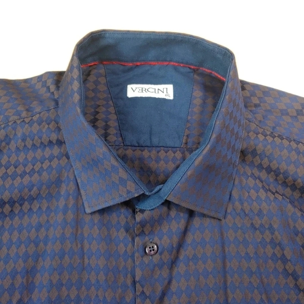 Vercini Preppy Dress Shirt Men Slim Fit 4X Flip Cuffs Diamond Geometric Hipster